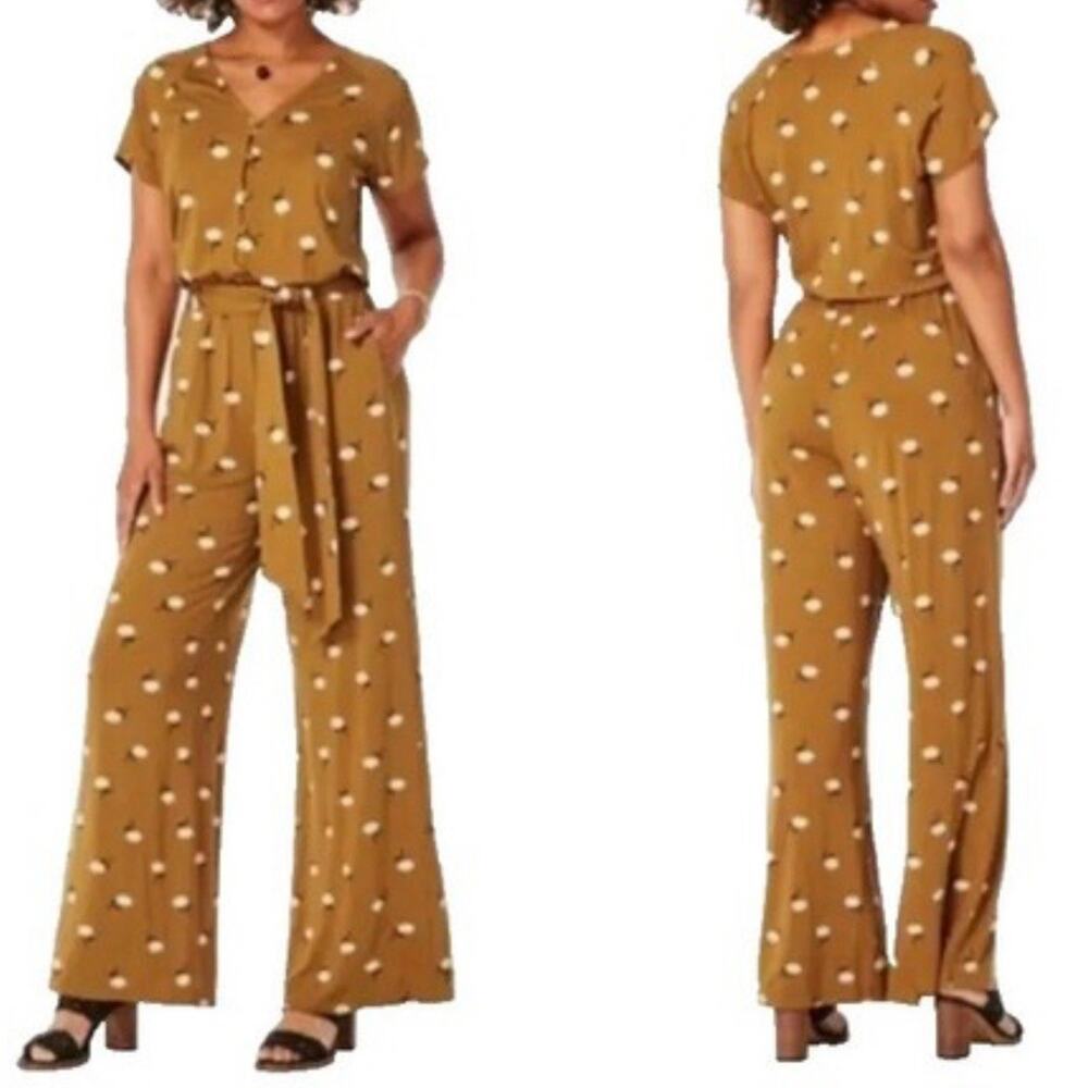 Matilda Jane Up In Front Jumpsuit Floral Brown Daisy Print Stretch Romper‎ Small